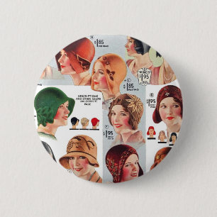 Vintage Retro Kitsch Women 20s Women's Hats Ad 6 Cm Round Badge