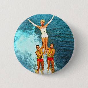 Vintage Retro Kitsch Women Dells Water Skiers 6 Cm Round Badge