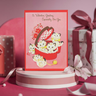 Vintage Retro Kitten 50s Sweet Pink Valentine  Holiday Card