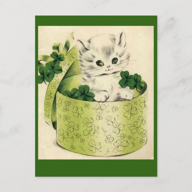 Vintage Retro Kitten Saint Patrick's Day Postcard (Front)