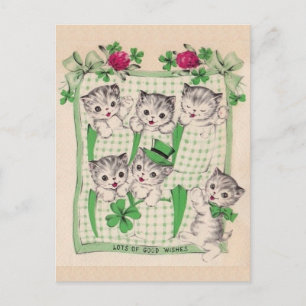Vintage Retro Kittens Saint Patrick's Day Postcard