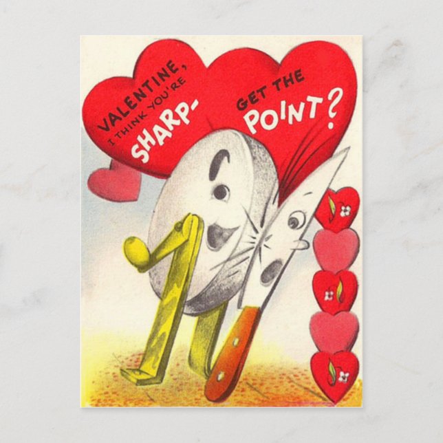 Vintage Retro Knife & Sharpening Stone Valentine Holiday Postcard (Front)