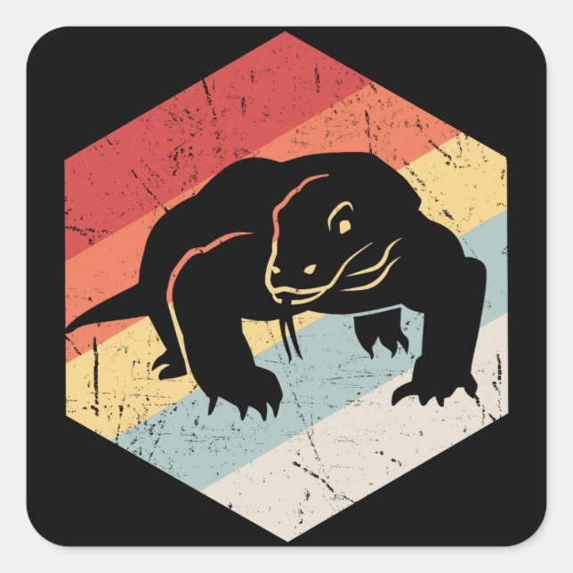 Vintage Retro Komodo Dragon Silhouette Square Sticker (Front)