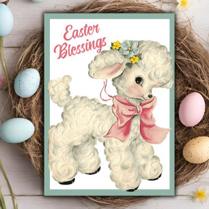 Vintage Retro Lamb Cute Easter Blessings Custom Holiday Card