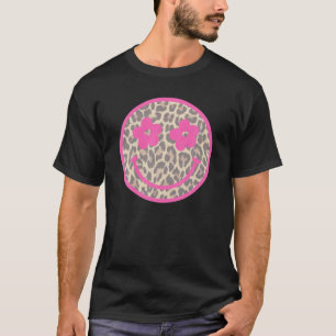 Vintage Retro Leopard Print Smiley Face 80'S 90'S T-Shirt
