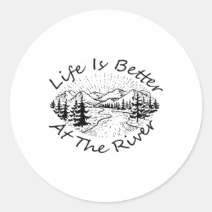 Vintage Retro Life Is Better At The River Classic Round Sticker