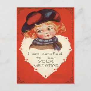 Vintage Retro Little Girl Valentine Card