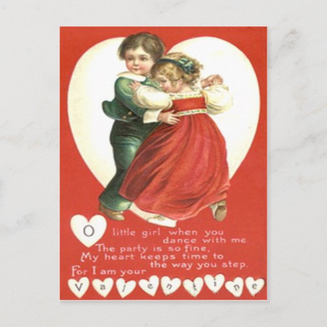 Vintage Retro Little Kids Dancing Valentine Card (Front)