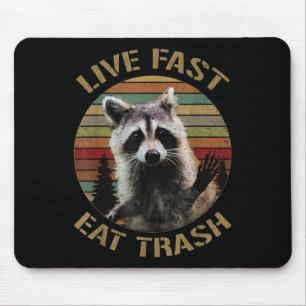 Vintage Retro Live Fast Eat Trash Racoon Shirt For Mouse Mat