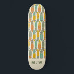 Vintage Retro Longboards Pattern Monogrammed Skate Skateboard<br><div class="desc">This pattern features simple illustrations of longboards with a vintage look in olive green, teal blue, sage green, mustard gold and orange set against a cream coloured background. These longer style of skateboards have retro style in warm-toned colours. It's ready to be personalised with monogram initials in sage green against...</div>