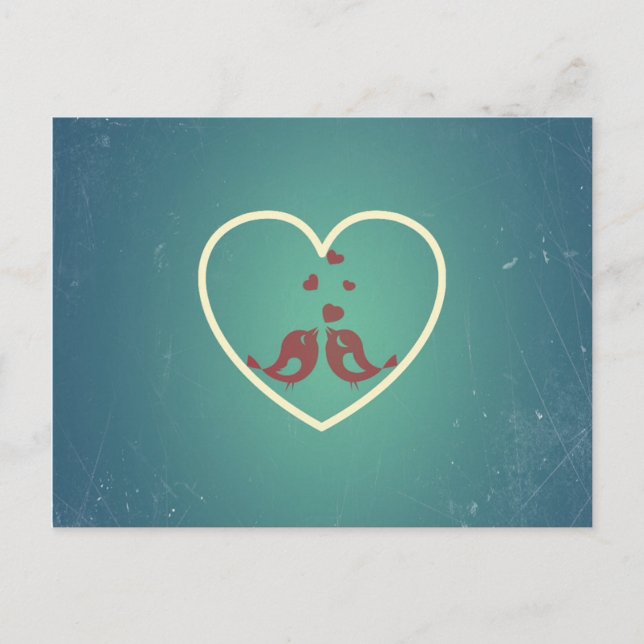 Vintage Retro Love Birds Hearts Teal BlueTurquoise Postcard (Front)