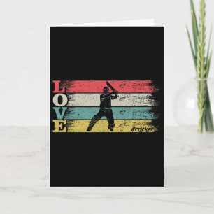 Vintage Retro Love Cricket Sport Silhouette Distre Card