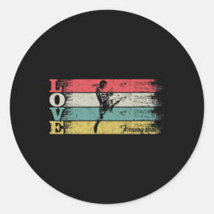 Vintage Retro Love Mma Kickboxing Muay Thai Silhou Classic Round Sticker