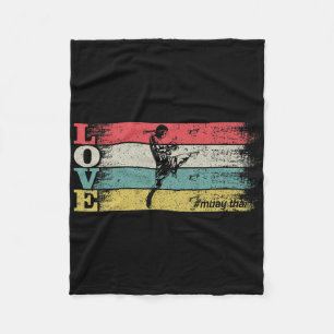 Vintage Retro Love Mma Kickboxing Muay Thai Silhou Fleece Blanket