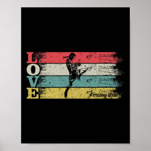 Vintage Retro Love Mma Kickboxing Muay Thai Silhou Poster
