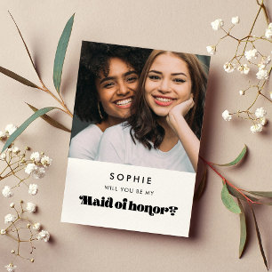 Vintage retro Maid of honour proposal photo card