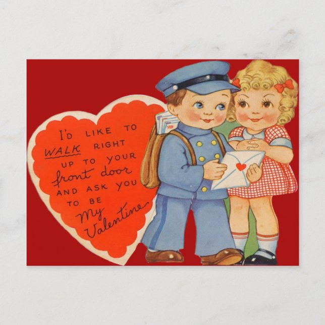 Vintage Retro Mailman Mailing Valentine Card (Front)