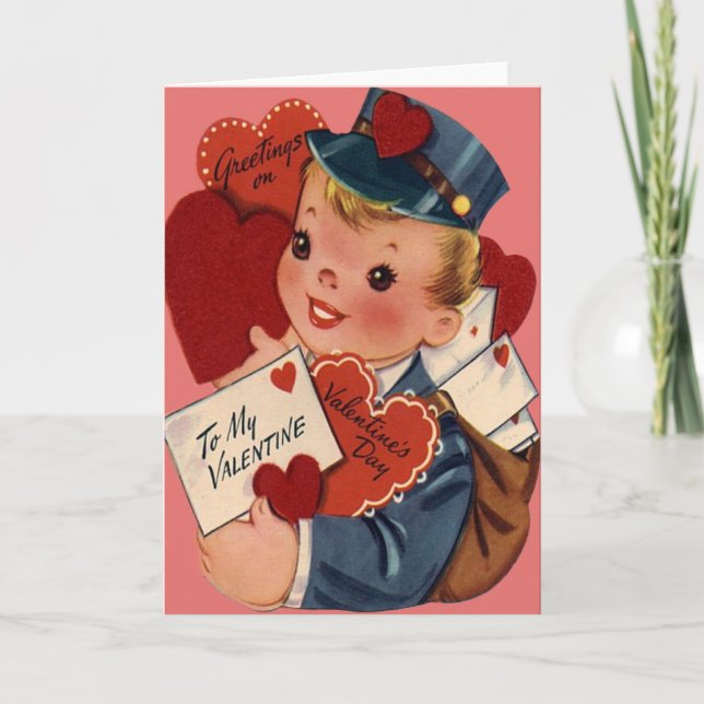 Vintage Retro Mailman Valentine Card (Front)