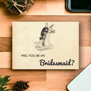 Vintage Retro Married Couple Old Bridesmaid Card
