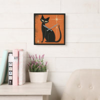 Vintage Retro MCM Black Cat Stars Orange Black 