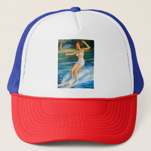 Vintage Retro Medcalf Water Skiing Pin-up Girl Trucker Hat