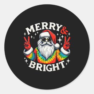 Vintage Retro Merry And Bright Hipe Santa Peace Ch Classic Round Sticker