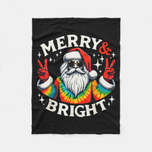 Vintage Retro Merry And Bright Hipe Santa Peace Ch Fleece Blanket
