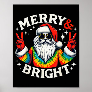 Vintage Retro Merry And Bright Hipe Santa Peace Ch Poster
