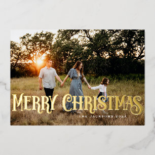 Vintage Retro Merry Christmas Design Foil Holiday Card