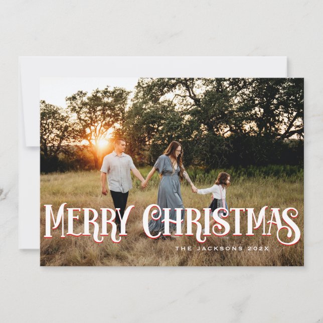 Vintage Retro Merry Christmas Design Holiday Card (Front)