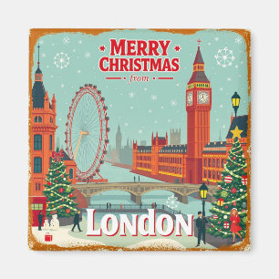 Vintage Retro Merry Christmas from London Magnet