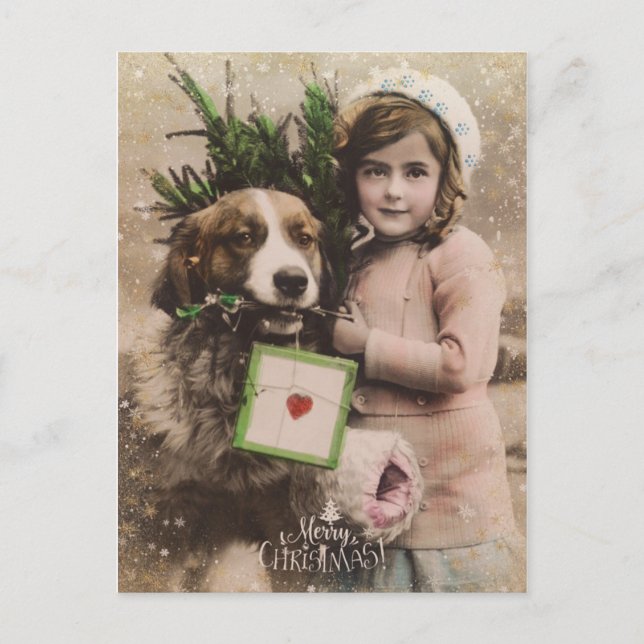 Vintage retro merry christmas holiday postcard (Front)