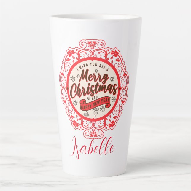 Vintage retro Merry Christmas Latte Mug (Front)