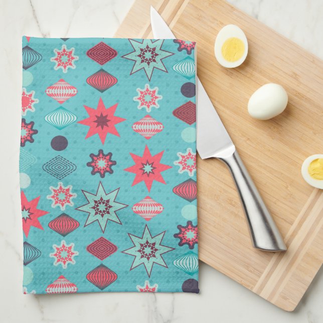 Vintage Retro Merry Christmas Pattern Tea Towel (Quarter Fold)