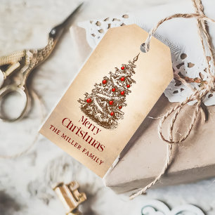 Vintage Retro Merry Christmas Tree Favour Gift Tags