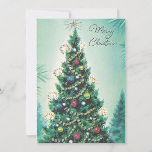 Vintage Retro Merry Christmas Tree Holiday Card