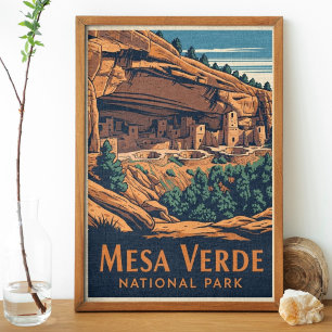 Vintage Retro Mesa Verde National Park Travel Poster