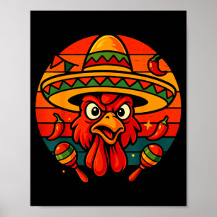 Vintage retro mexican chicken cinco de mayo poster