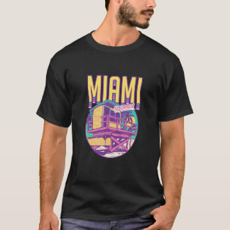 Vintage Retro Miami Beach Lifeguard Tower Tropical T-Shirt