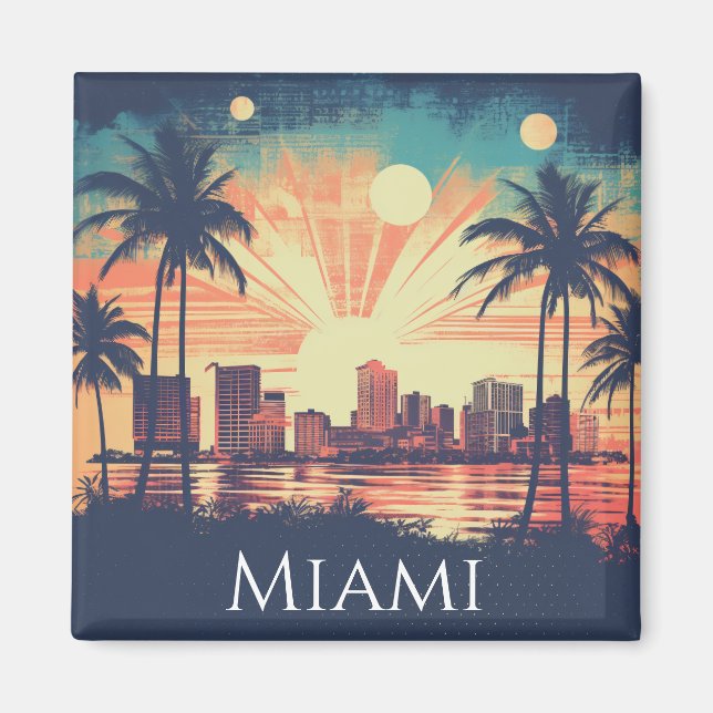 Vintage Retro Miami Florida Sunrise Travel  Magnet (Front)