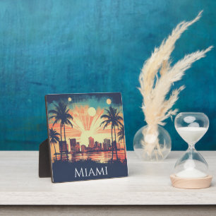 Vintage Retro Miami Florida Sunrise Travel  Plaque