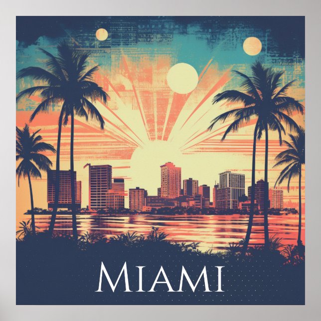 Vintage Retro Miami Florida Sunrise Travel  Poster (Front)