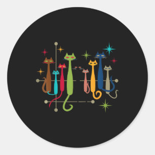 Vintage Retro Mid-century Modern Look Cats 50s 60s Classic Round Sticker