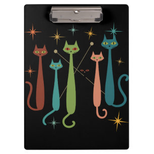 Vintage Retro Mid-Century Modern Look Cats 50s 60s Clipboard