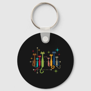 Vintage Retro Mid-century Modern Look Cats 50s 60s Key Ring