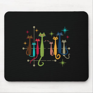 Vintage Retro Mid-century Modern Look Cats 50s 60s Mouse Mat