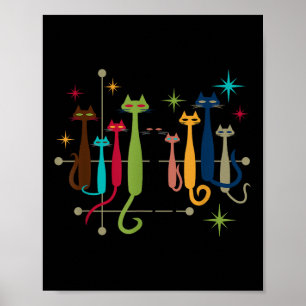 Vintage Retro Mid-century Modern Look Cats 50s 60s Poster
