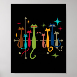 Vintage Retro Mid-century Modern Look Cats 50s 60s Poster