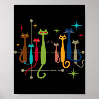 Vintage Retro Mid-century Modern Look Cats 50s 60s
