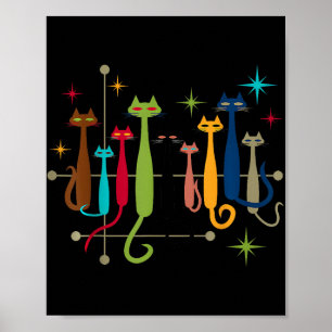 Vintage Retro Mid-century Modern Look Cats 50s 60s Poster